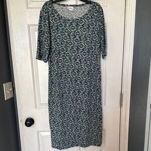 Floral Print Women's Dress - Blue